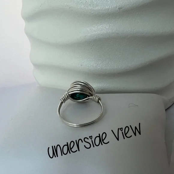 Cyan Blue Turquoise Sterling Silver Wire Wrap Ring - Picture 4 of 12